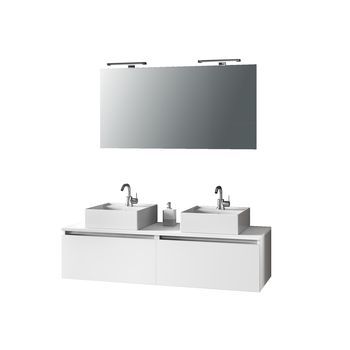 Mueble de baño de 8 piezas con doble lavabo en melamina blanca