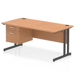 Impulse 1600x800 Desk Oak/Black Cantilever Leg 1x2 Drawer Fixed Ped