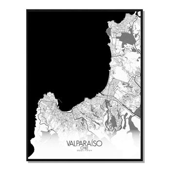 Póster valparaiso mapa en b&n 40x50