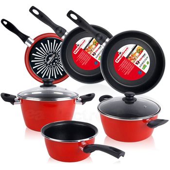 Magefesa Grana Bateria De Cocina 5 Piezas + Set Juego 3 Sartenes 18-20-24cm, Acero Vitrificado 820ºc