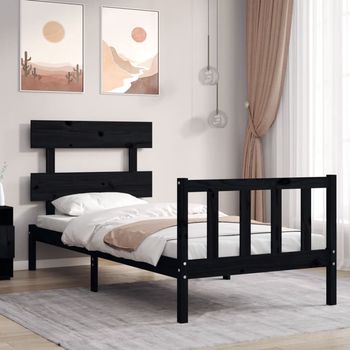 vidaXL Estructura de cama individual con cabecero madera maciza negro