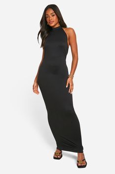 Vestido Maxi Súper Suave Con Escote De Nadador, Negro