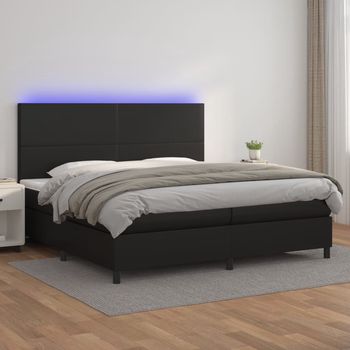 vidaXL Cama box spring colchón y LED cuero sintético negro 200x200 cm