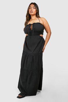 Vestido Plus Maxi Escalonado, Negro