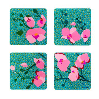 Set de 4 posavasos  turquesa vaso  10 x 10 x 1 cm