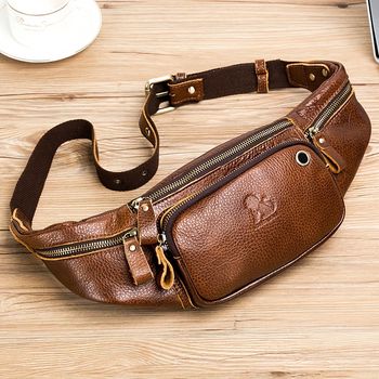 Bolso de cintura de cuero genuino para exteriores para hombres, viajes, senderismo, correr, bolsa de cintura, bolsa para teléfono celular, bolsa de cajero