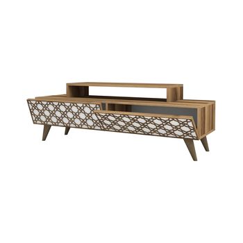 Mueble de televisión efecto madera nogal, blanco 140x42 h49 cm