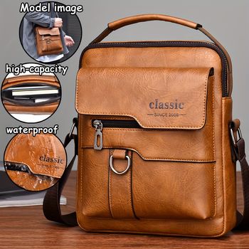 Bolso Bandolera De Cuero PU Impermeable Para Hombre, De Gran Capacidad Y Estilo Retro, Ideal Como Regalo Para Hombres