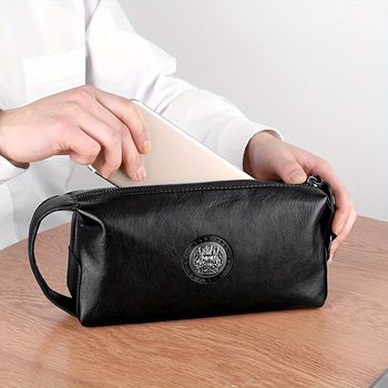 Bolso De Mano De Imitación De Cuero Sencillo Para Hombre