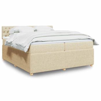 vidaXL Cama box spring con colchón tela color crema 200x200 cm