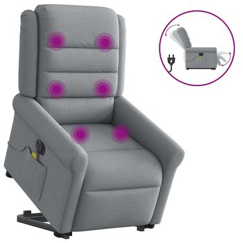 vidaXL Sillón de masaje eléctrico reclinable elevable tela gris claro