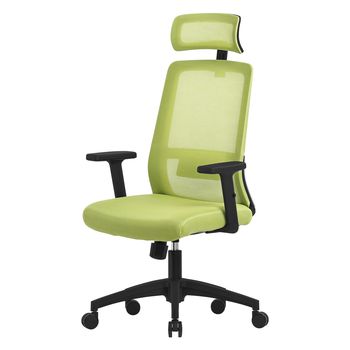 Silla de oficina ergonómica, verde, malla, con reposacabezas