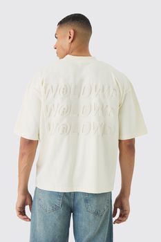 Camiseta Oversize Recta Con Cuello Extendido Y Repujado Worldwide, Cream