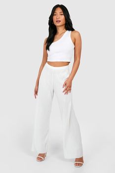 Pantalón Petite Plisado De Pernera Ancha, Blanco