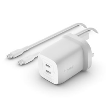 Belkin BOOST CHARGE PRO Cargador USB-C GaN Doble con PPS 65 W + Cable USB-C a USB-C