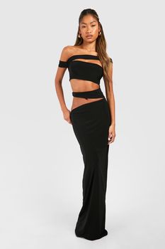 Vestido Maxi Con Abertura, Negro