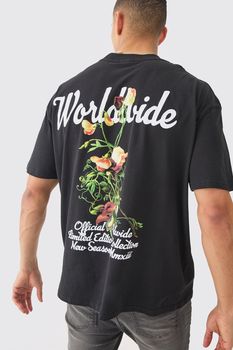 Camiseta Oversize Worldwide Con Estampado De Flores, Negro