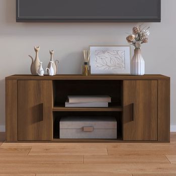 vidaXL Mueble TV madera contrachapada color marrón roble 100x35x40 cm