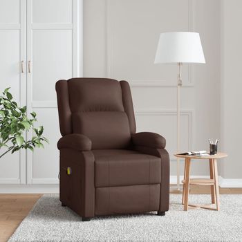 vidaXL Sillón de masaje cuero sintético marrón