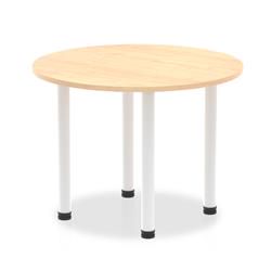 Impulse 1000mm Round Table Maple Top White Post Leg