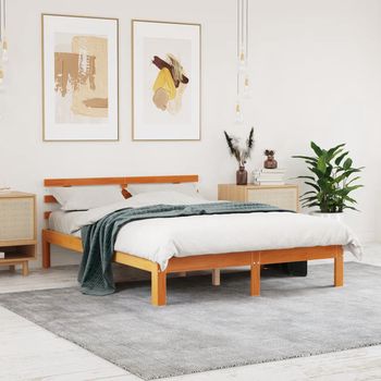 vidaXL Cama sin colchón madera maciza de pino marrón cera 120x200 cm