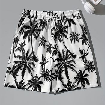 Pantalones Cortos Informales Con Estampado De Palmeras Estilo Retro Y Bolsillos Para Las Vacaciones De Verano En La Playa