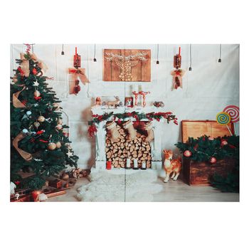 8x6FT Árbol de Navidad Chimenea Manta blanca Fotografía Telón de fondo Estudio Prop Fondo