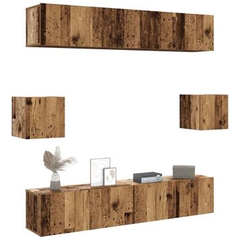 vidaXL Conjunto de mueble de TV 6 piezas montado la pared madera vieja